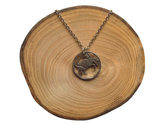 Handcut coin necklace "Crab"