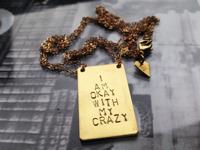 Raw brass "CRAZY" necklace
