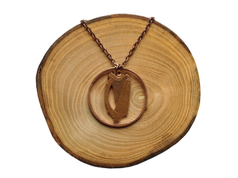 Handcut coin necklace - Irish harp