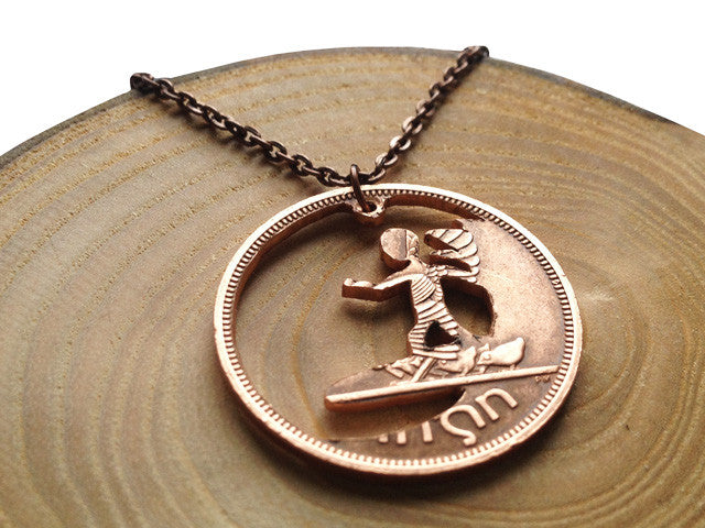 Handcut coin necklace "Surfer"