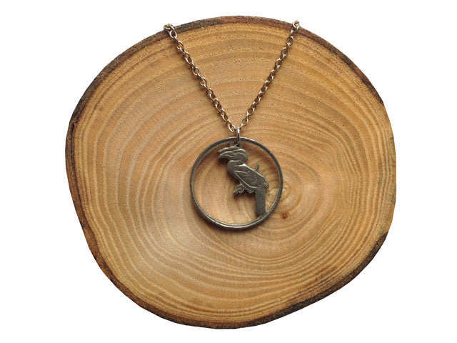 Handcut coin necklace "Hornbill bird"