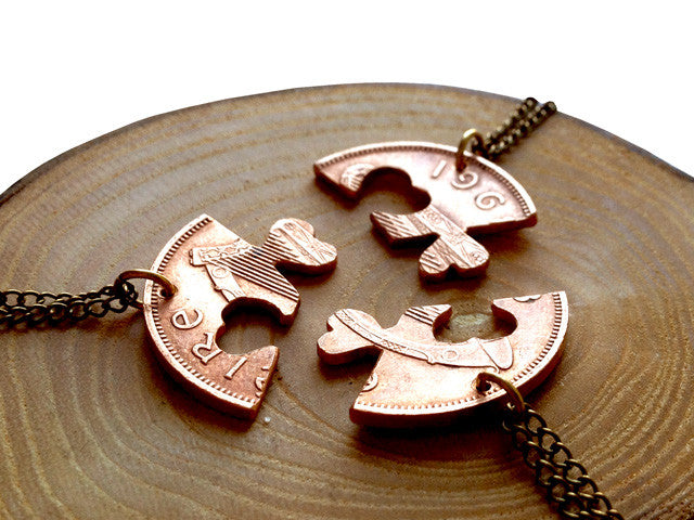 Handcut Irish penny coin "Friendship" necklace