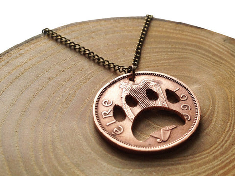 Handcut coin "Dog paw" necklace