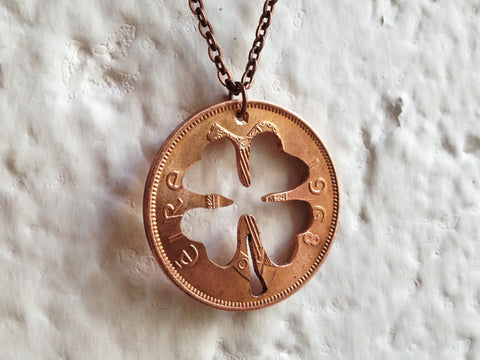 Handcut coin necklace - "Irish Shamrock"