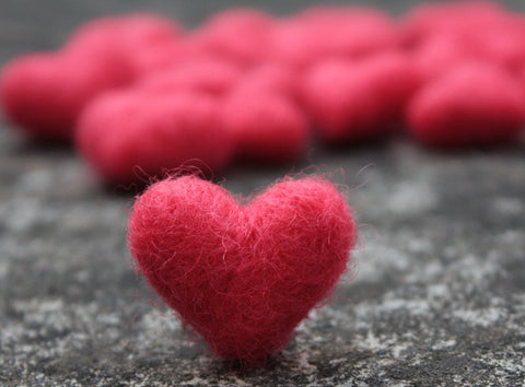 Handmade needle felted hearts