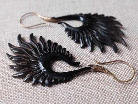 Carved bone FEATHER earrings