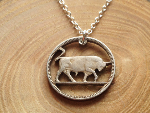 Handcut Irish coin "Bull" necklace (1s)
