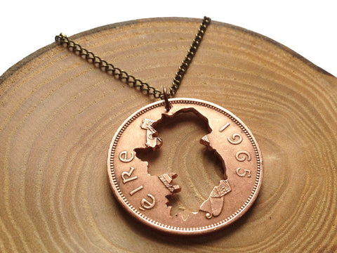 Handcut coin necklace "Ireland map"