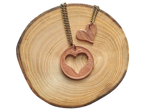 Handcut Irish coin necklace "Love"