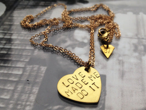 Raw brass "LOVE" necklace