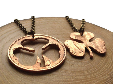 Handcut coin "Shamrock" necklaces