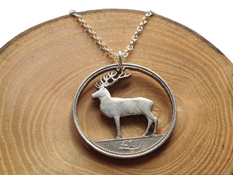 Handcut coin necklace - One Irish pound "Deer"