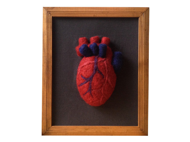 Handmade needle felted framed "Anatomical heart"
